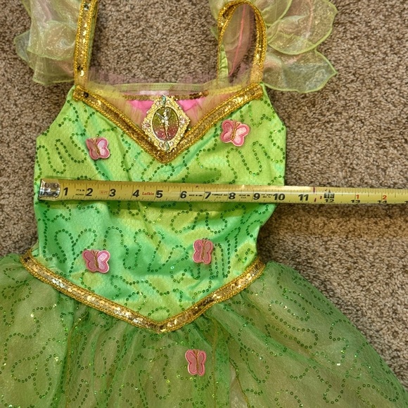 Disney TinkerBell Fairy Butterfly Costume Green Gold Sparkle Girls 7/8 Halloween - Picture 9 of 12